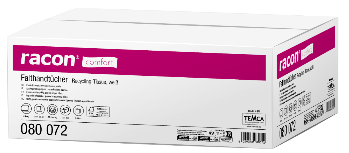 racon comfort Falthandtücher - BxH 22 x 20 cm, 2-lagig, weiß, 15 x 200 Stück