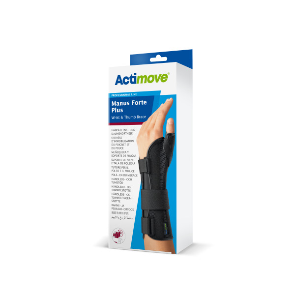 Actimove Manus Forte Plus Handgelenkorthese - schwarz, mit zwei Aluminiumschienen