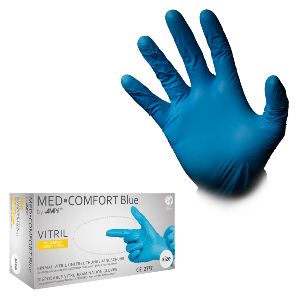 100 Stück Med Comfort Vitrilhandschuhe Blau - Unsterile Einmalhandschuhe Puderfrei