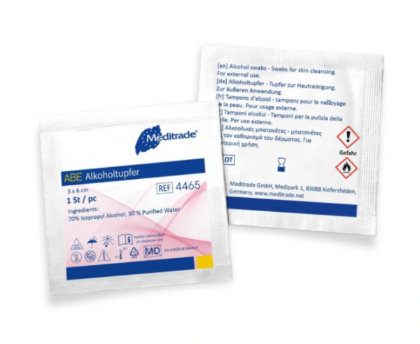 Preview: ABE Alkoholtupfer - Gebrauchsfertig getränkt mit 70 % Isopropylalkohol