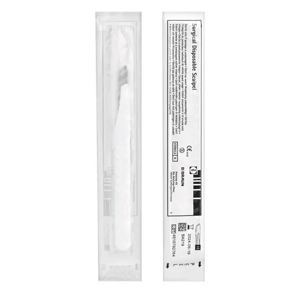 Preview: Aesculap Einmalskalpelle steril - aus Kohlenstoffstahl mit abnehmbaren Klingenschutz