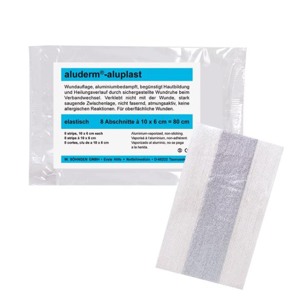 Aluderm-Aluplast - Pflaster mit aluminiumbedampfter Wundauflage, 8 Abschnitte (SSB-fähig)