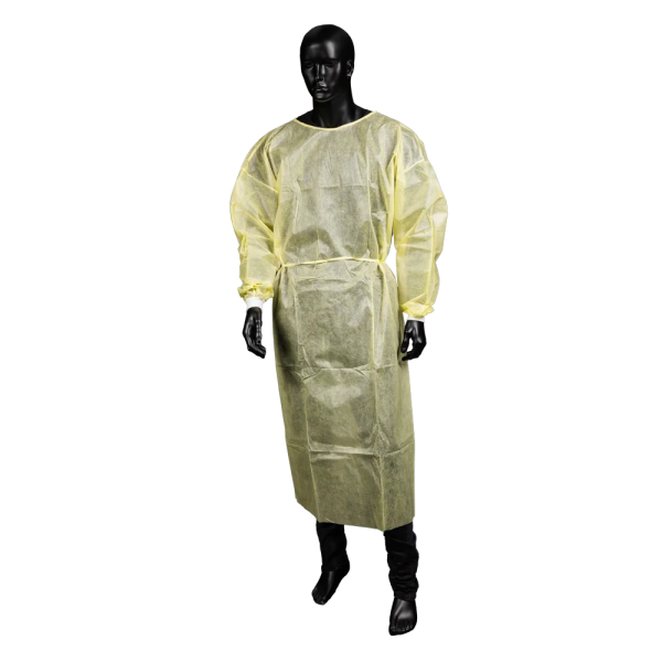 AMPRI Med-Comfort Vlieskittel mit PE-Beschichtung - Größe L/XL, gelb, mit Trikotbündchen