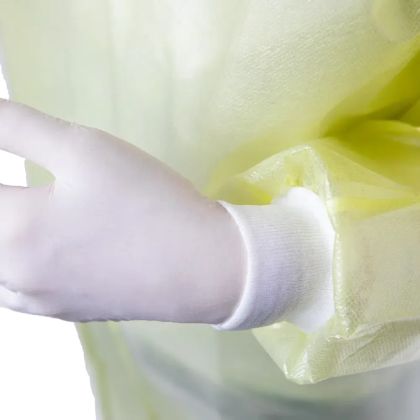 Preview: AMPRI Med-Comfort Vlieskittel mit PE-Beschichtung - Größe L/XL, gelb, mit Trikotbündchen