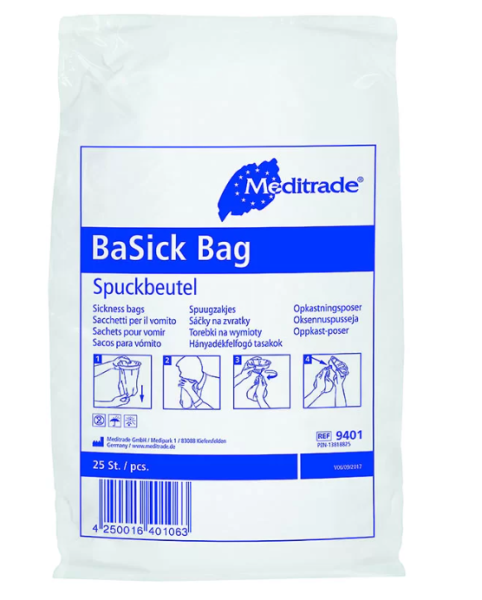 BaSickBag - Spuckbeutel zur Einmalverwendung bei Übelkeit, Volumen 1500 ml, 25 Stück