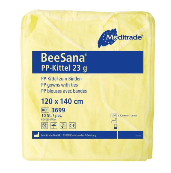 Preview: BeeSana PP-Kittel mit Trikotbündchen am Ärmel - 120x140 cm, gelb, 100 Stück