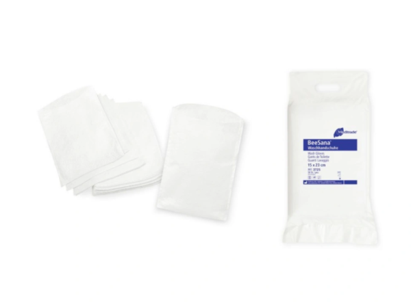 BeeSana Waschhandschuhe Molton - Softer Einmalhandschuh, weiß, 50 Stück