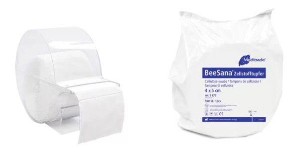 BeeSana Zellstofftupfer - Unsteril, 4 x 5 cm, 2 Rollen á 500 Stück (Ohne Spender-Box)