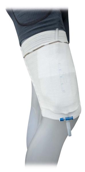 Preview: Beinbeutelfixierstrumpf mit integrierter Beinbeuteltasche - Aus weich geripptem Elasthan