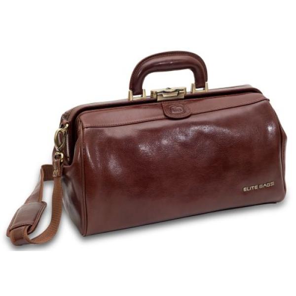 Preview: CLASSY deluxe Arzttasche - Aus braunem Leder,  36 x 21 x 20 cm, Volumen ca. 12 Liter