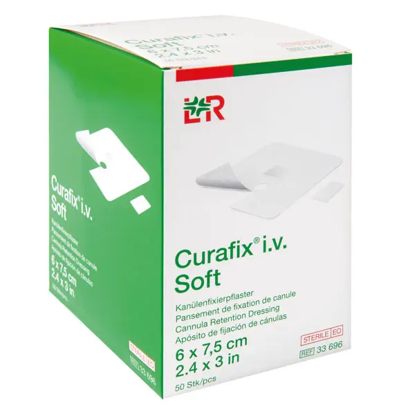 Curafix i.v. Soft Kanülenfixierung - Steril, 6 x 7,5cm, Latexfrei aus reinem Vliesstoff (SSB-fähig)