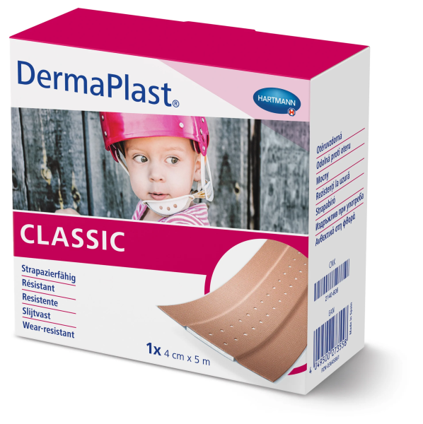 DermaPlast Classic - Hypoallergenes Wundpflaster - Wasserabweisend imprägniert - 5 m Rolle (SSB-fähig)