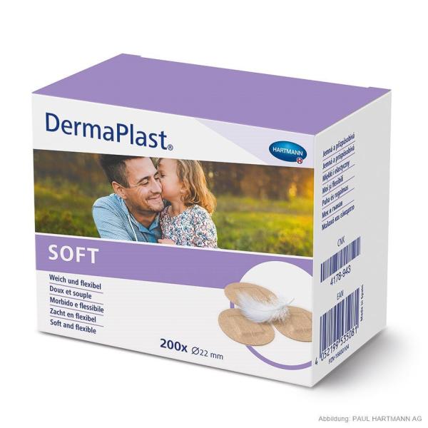 DermaPlast Soft - runde Wundpflaster für sensible Haut, aus weichem Vliesstoff Ø 22 mm