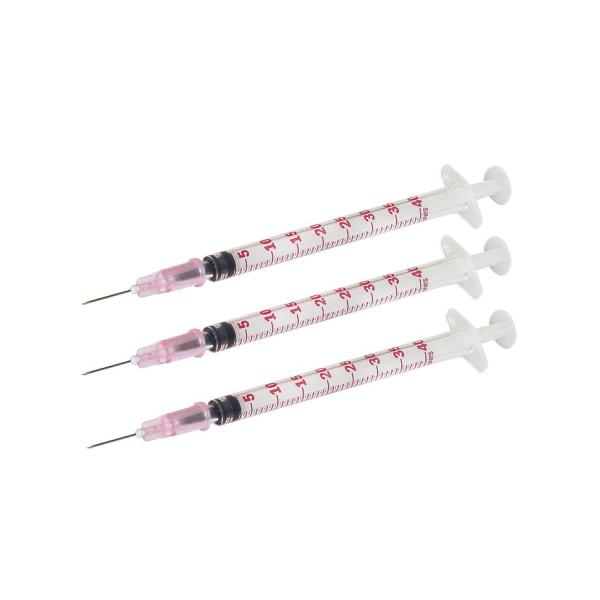 Preview: Dispomed Einmalspritzen Insulin mit Kanüle - 3tlg Spritzen ohne Restvolumen mit Spardorn