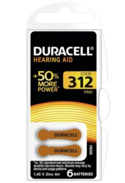 DURACELL Hörgerätebatterien, DA312, 1,4 V - 6 Stück