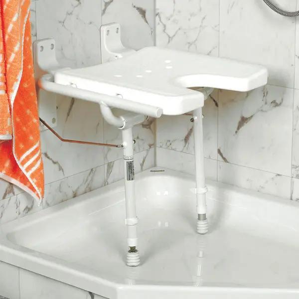 Duschklappsitz - Mit weißer Kunststoffsitzplatte, Füße mehrfach höhenverstellbar