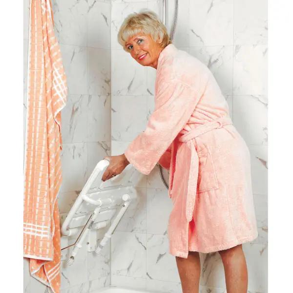 Preview: Duschklappsitz - Mit weißer Kunststoffsitzplatte, Füße mehrfach höhenverstellbar