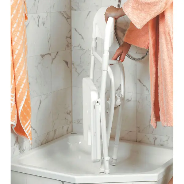 Preview: Duschstuhl faltbar - Sitzfläche aus Kunststoff, Höhe durch ausziehbare Füße verstellbar