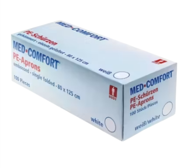 Einmalschürzen weiß - 80 x 125 cm, einzeln gefaltet, latexfrei und gehämmerte Oberfläche