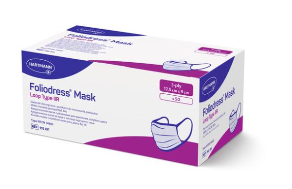 Foliodress mask Loop Type IIR - mit elastischen Gummibändern, blau, 17,5 cm x 9 cm
