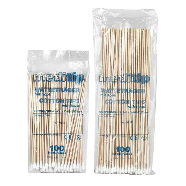 Preview: Hygienische Watteträger, keimreduziert - Mit einseitigem, kleinen Wattekopf (SSB-fähig)