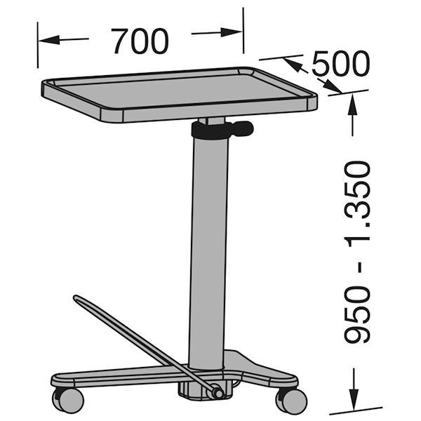 Preview: Instrumenten-Zureichungstisch - Hydraulisch oder manuell höhenverstellbar