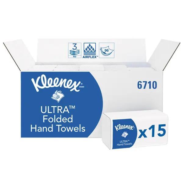 Preview: Kleenex Ultra Falthandtücher 3-lagig - hautschonend, hohe Saugfähigkeit, 15 Pack á 96 Stk.