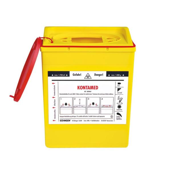 Preview: Kontamed Sicherheitsbehälter - Für medizinischen Abfall, Füllvolumen 1,7 Liter