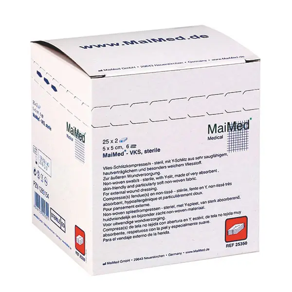 Maimed Vlies-Schlitzkompressen- Gebrauchsfertige Kompressen mit Y-Schlitz, steril, 5 x 5cm (SSB-fähig)