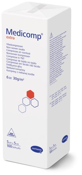 Medicomp extra - saugfähige Vlieskompressen sechsfach gelegt auseinanderfaltbar, unsteril 