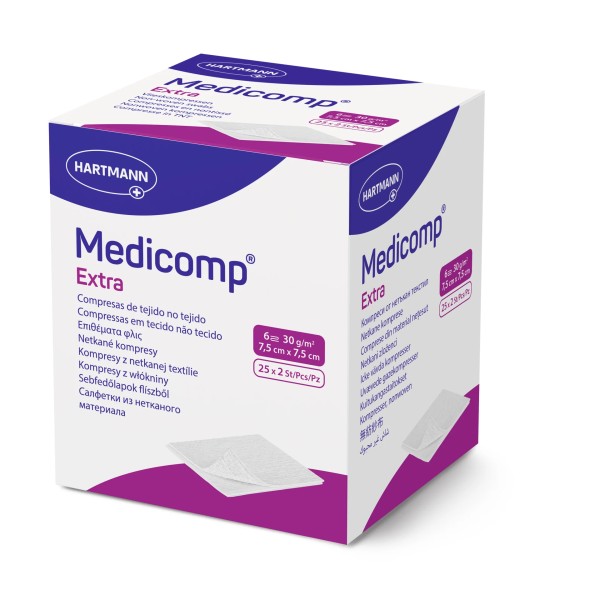 Medicomp Extra - Steril, 25 x 2 Vlieskompressen, sechsfach gelegt extra Saugfähig  (SSB-fähig)