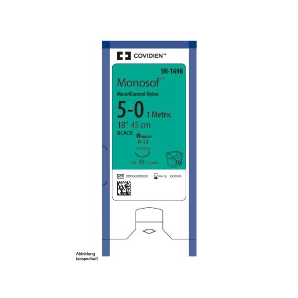 Monosof C14 2=3/0 75 cm 3Dtzd - schwarz, unbeschichtetes nicht resorbierbares Nahtmaterial (SSB-fähig)