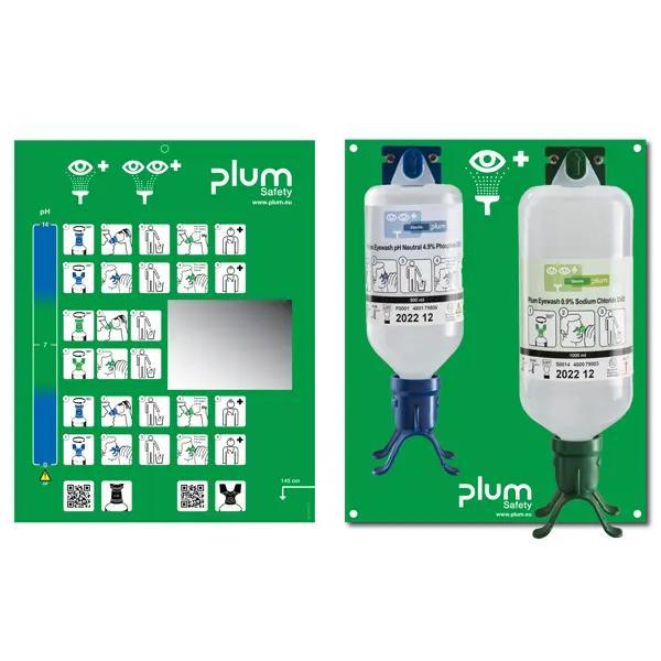 Plum Augen-Notfallstation DUO - Wandstation mit Augenspüllösung DUO und pH Neutral DUO