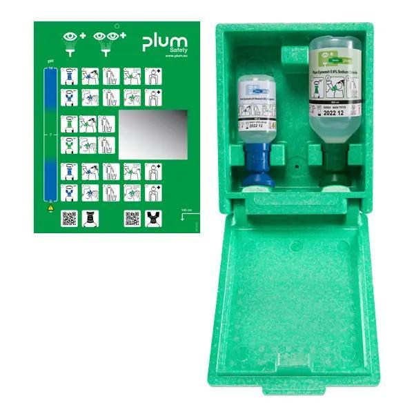 Plum Augenspülbox pH Neutral Wandbox mit zwei Flaschen - Mit Spiegel, staubgeschützt