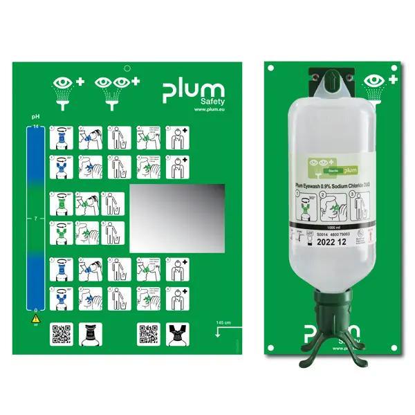 Plum Augenspülstation Duo - Wandstation mit 1 x 1.000 ml Plum Augenspüllösung DUO