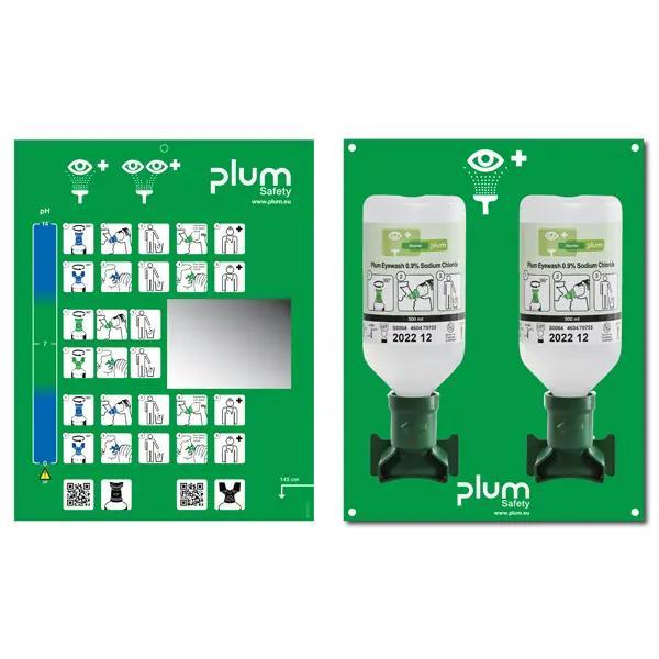 Plum Augenspülung Wandstation mit zwei Flaschen - Mit Spiegel und integriertem Piktogramm