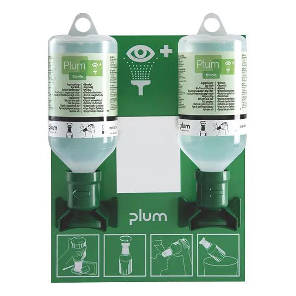 Preview: Plum Augenspülung Wandstation mit zwei Flaschen - Mit Spiegel und integriertem Piktogramm