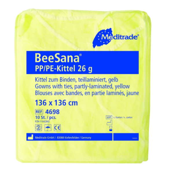 Preview: PP/PE-Kittel - Teillaminierter Schutzkittel für Personal und Besucher, Gelb, 136 x 136 cm
