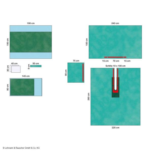 Raucodrape PRO Universal-Schlitztuchset I, steril - Tuch 225x260cm, Schlitz 10x100 cm