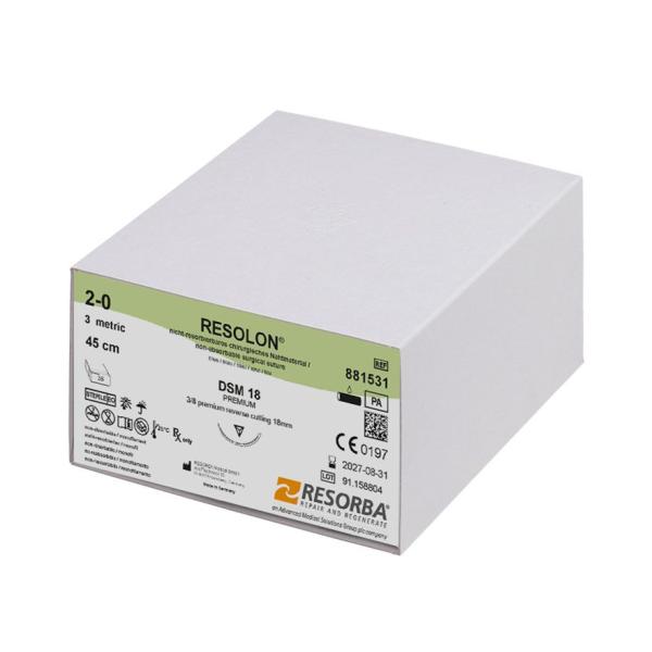 Preview: Resolon DSM18  3Dtzd - Blaues monofiles, nicht resorbierbares Nahtmaterial (SSB-fähig)