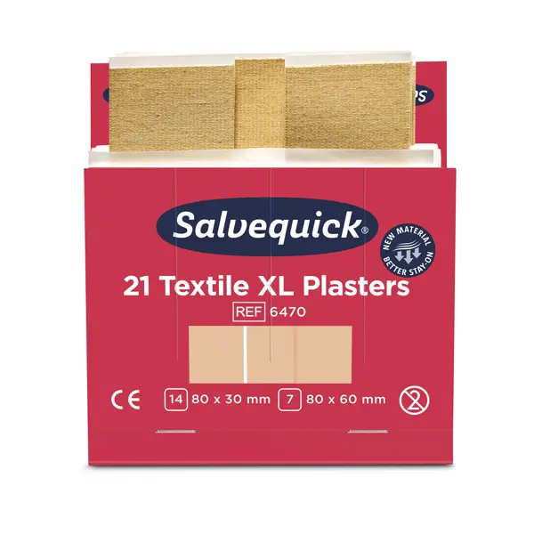 Salvequick Pflasterstrips Refill - extragroße Textilpflaster, flexibel, hautfreundlich
