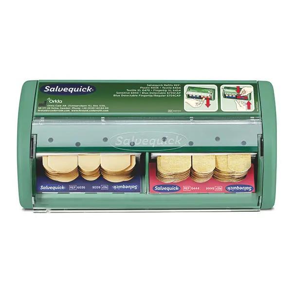 Preview: Salvequick Plasterspender - mit gegen Schwund gesicherten Nachfülleinsätzen, hygienisch