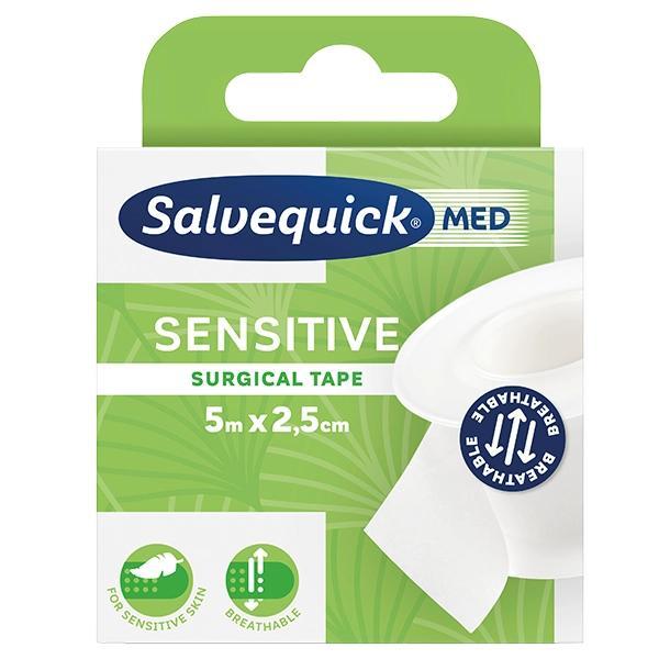 Salvequick Sensitive Surgical Tape - Sensitives, atmungsaktives Rollenpflaster 5m x 2,5 cm