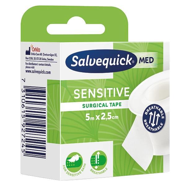Preview: Salvequick Sensitive Surgical Tape - Sensitives, atmungsaktives Rollenpflaster 5m x 2,5 cm
