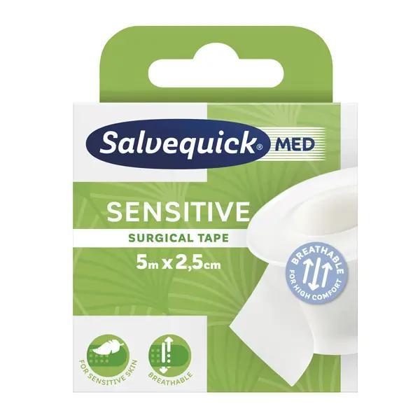Preview: Salvequick Sensitive Surgical Tape - Sensitives, atmungsaktives Rollenpflaster 5m x 2,5 cm