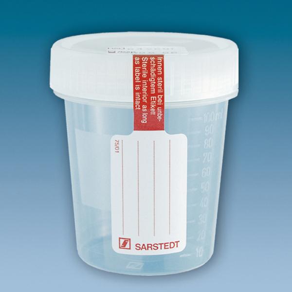 Schraubbecher 100 ml, steril - Mit Schraubdeckel und Sicherungsetikett, 40 Beutel je 5 Stk