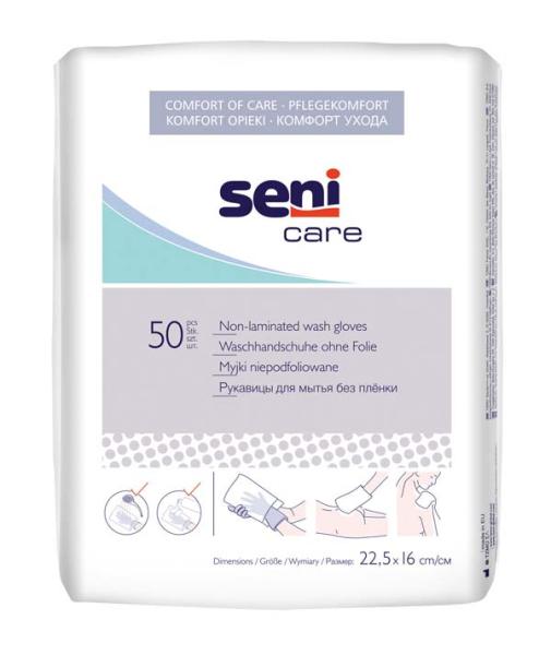 Seni Care Einmal-Waschhandschuhe aus Vliesstoff - 22,5 x 16 cm, 50 Stück