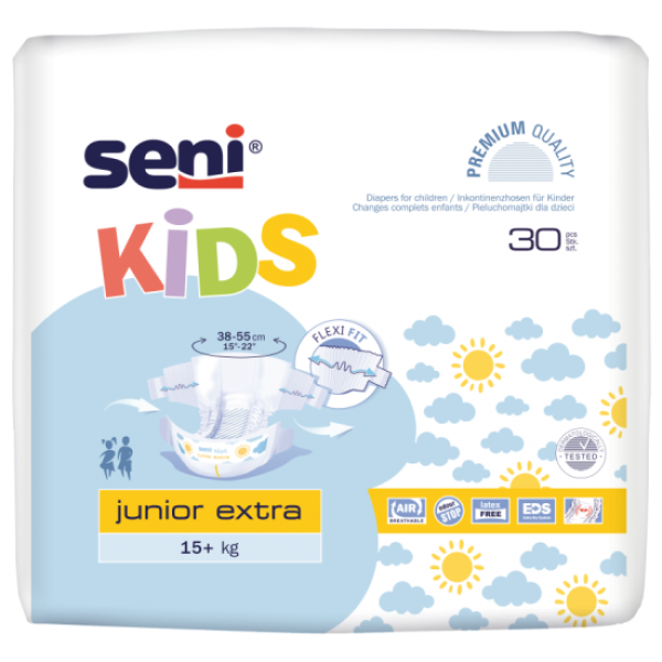 Preview: Seni Kids Junior Extra - Kinder Inkontinenzslips 15 - 30 kg, Latexfrei mit Auslaufschutz