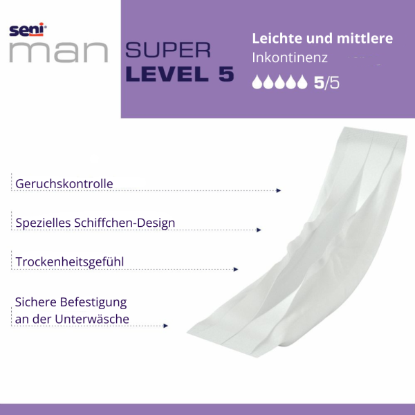 Preview: Seni Man Super Level 5  Inkontinenzeinlage - Für Männer, 15 Stück