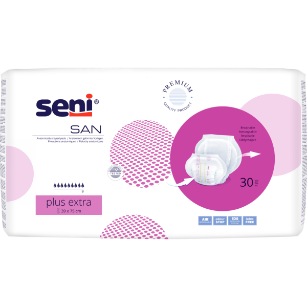 Seni San Plus Extra (Gr. 3+) - Atmungsaktive-anatomische Inkontinenzvorlagen, 30 Stück